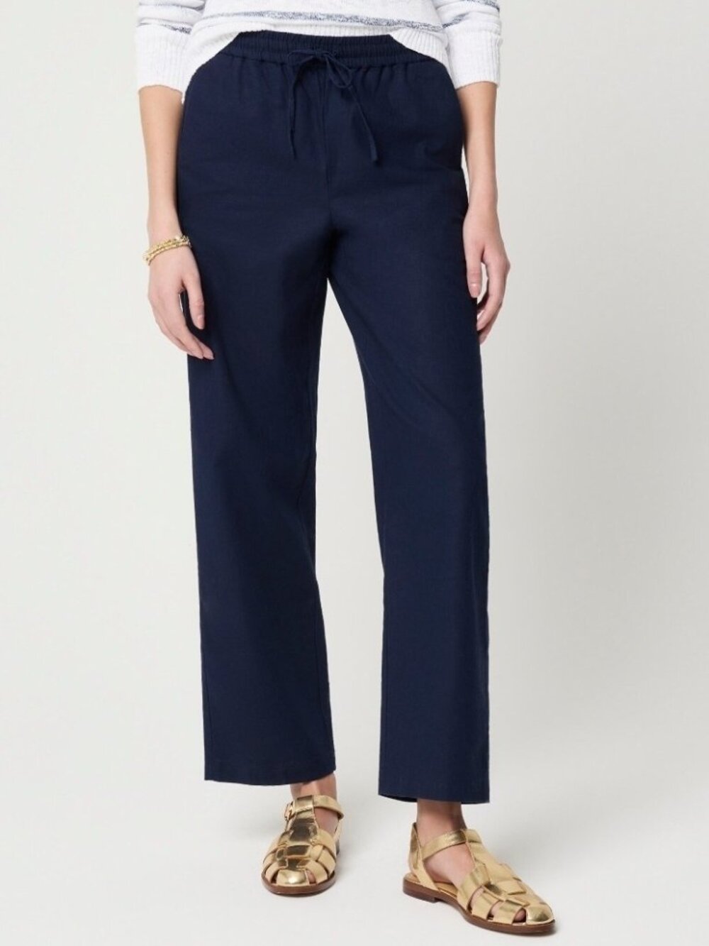 J.Crew Factory Womens 16 Linen Blend Slim Wide Leg Drawstring Pants Navy CG402